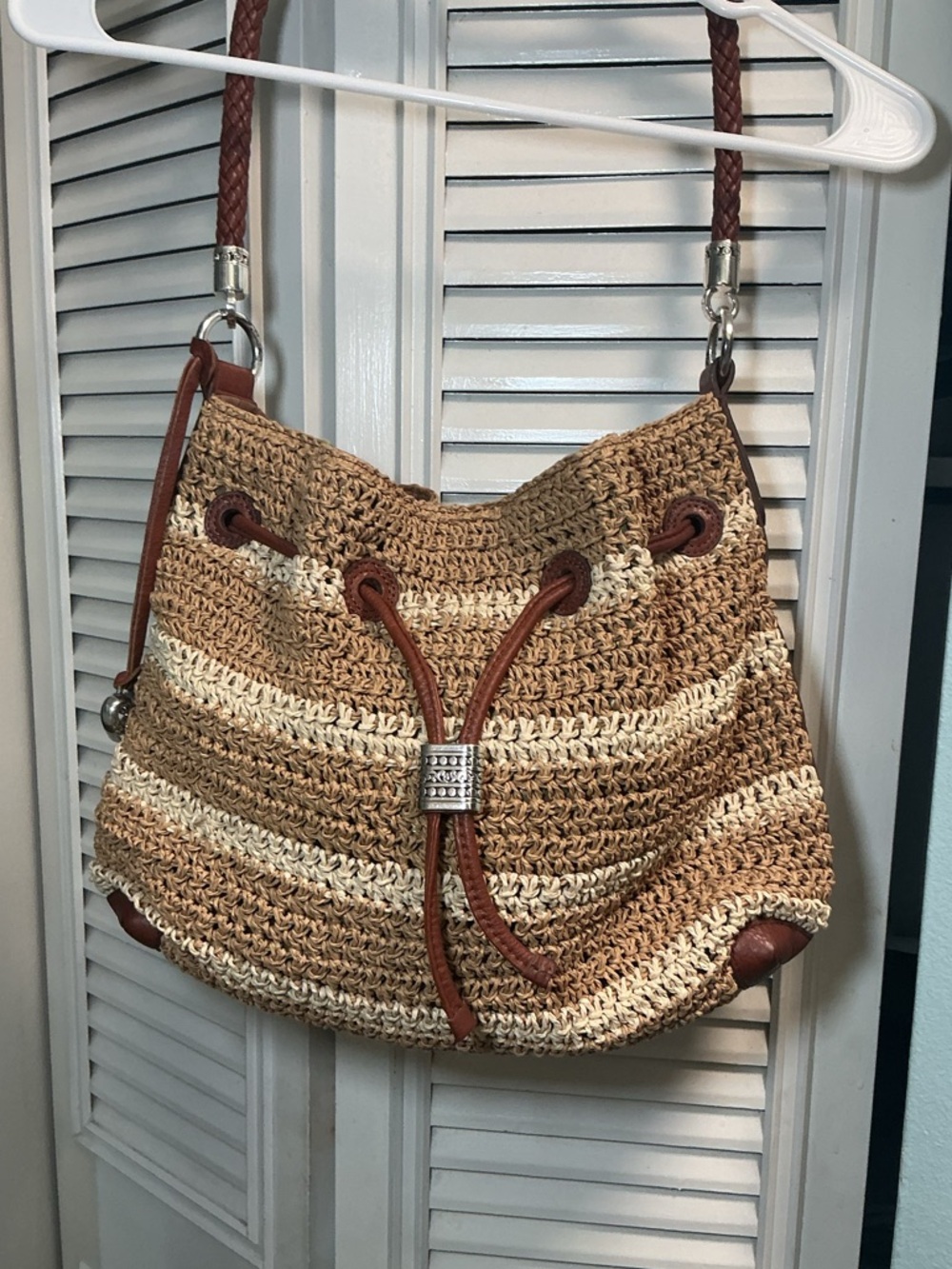Brighton Tan and Brown Straw Shoulder Bag